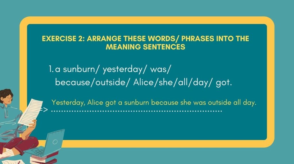 Arrange these words/ phrases into the meaning sentences
